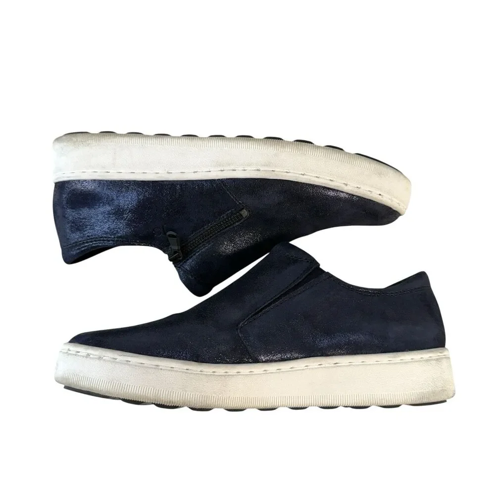 Josef Seibel Leather Zip Trainer Sneakers Metallic Blue Womans EU 40 US 9.5